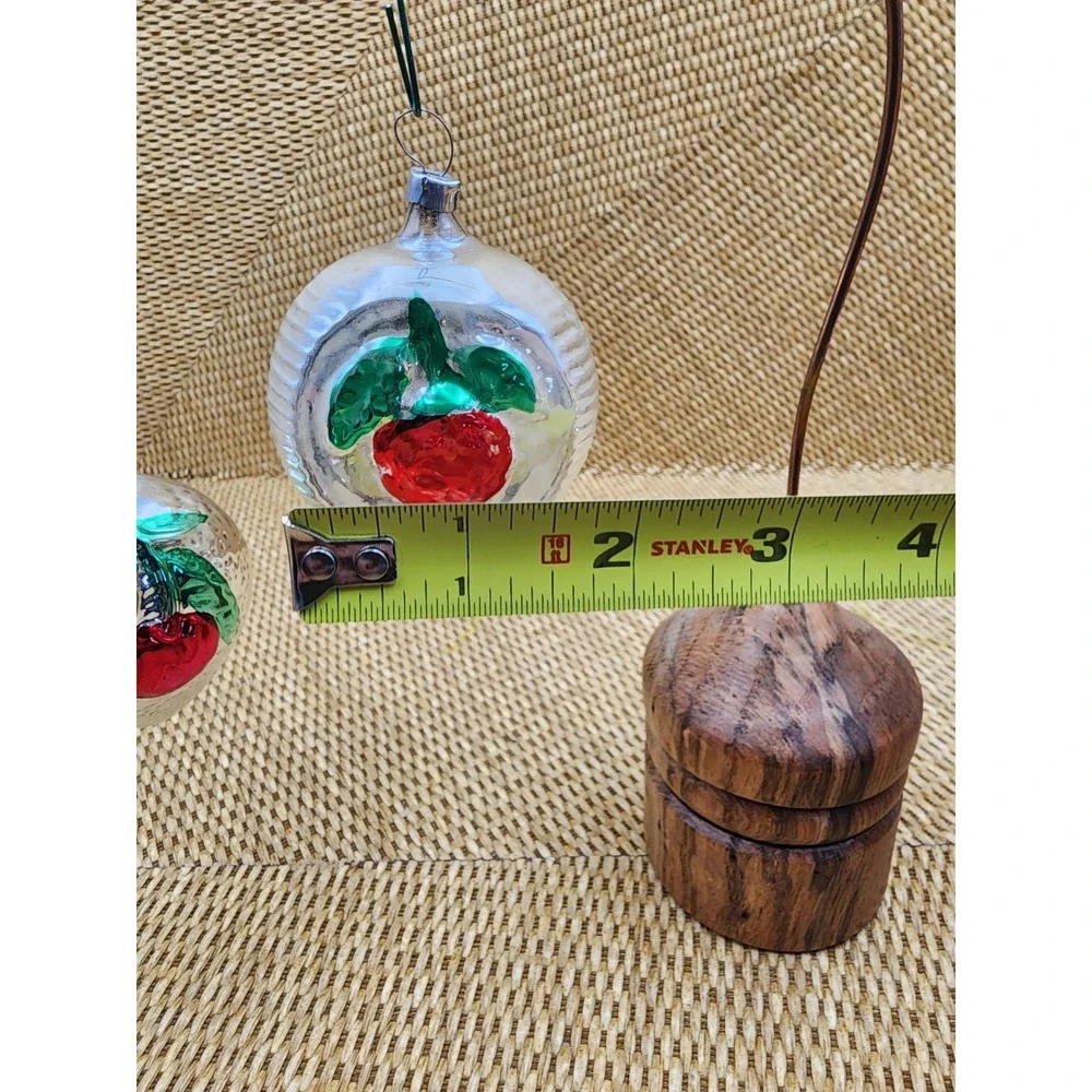 2‎ Vintage Blown Glass Strawberry Cherry Berry Christmas Tree Ornaments Silver